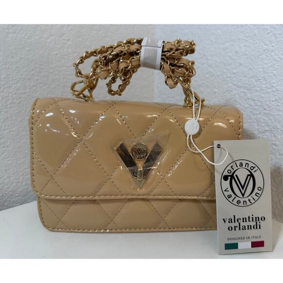 Valentino Orlandi Italy NWT Taupe Handbag Shoulder Crossbody Vegan Leather - Picture 1 of 9
